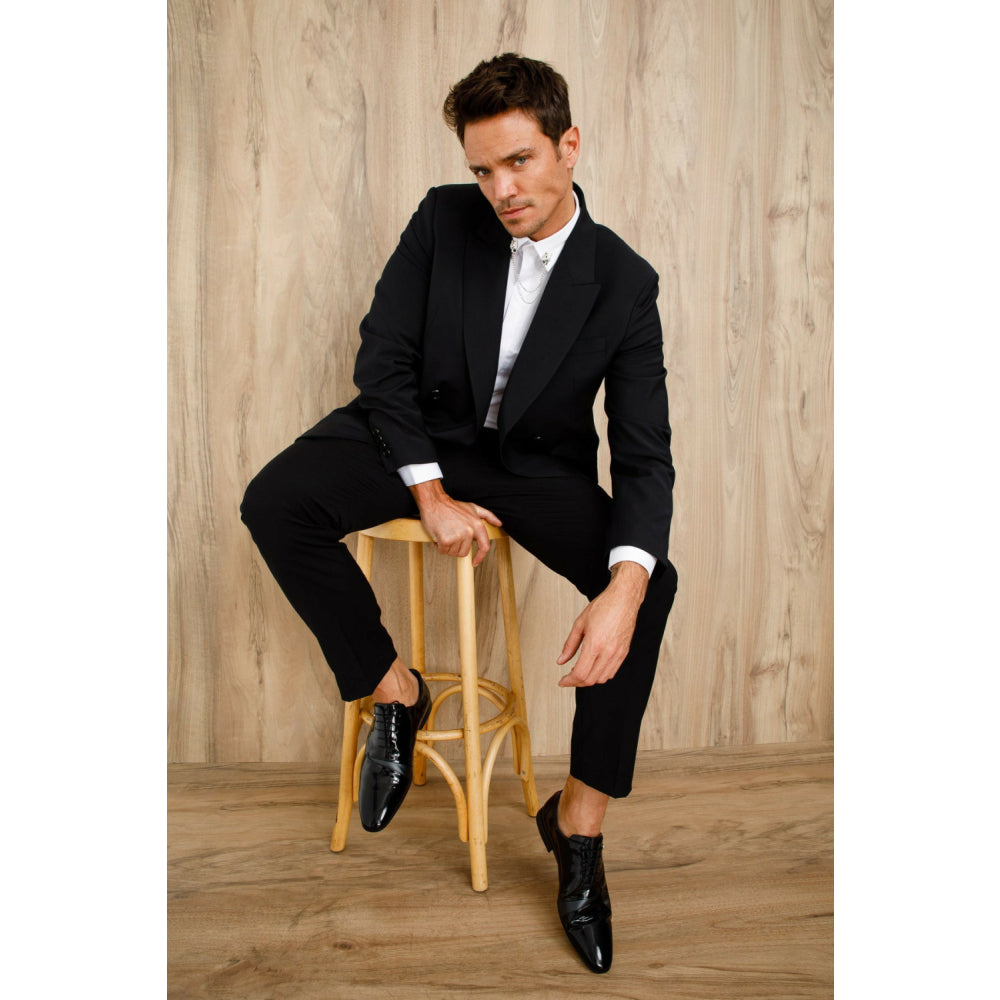 Vinci Leather The Paris Black Patent Plain Toe Oxford Shoe (10290)
