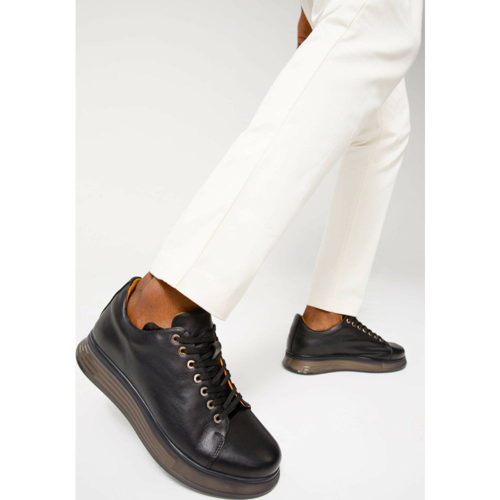 Vinci Leather The Peklin Black Leather Sneaker (15489)