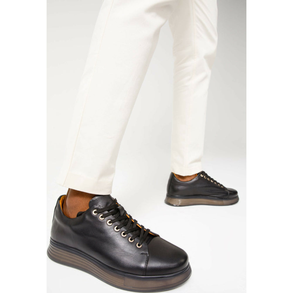 Vinci Leather The Peklin Black Leather Sneaker (15489)