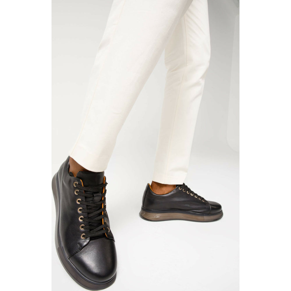 Vinci Leather The Peklin Black Leather Sneaker (15489)