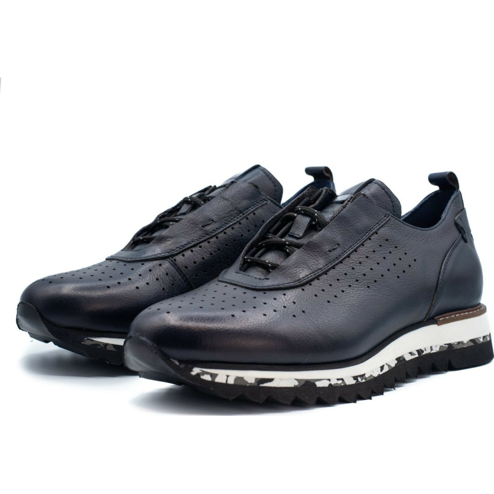 Vinci Leather The Pennsylvania Navy Blue Leather Sneaker (15410)