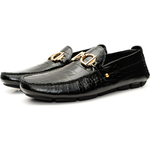 Vinci Leather The Pisa Black Leather Bit Drive Loafer Shoe (B-3265)