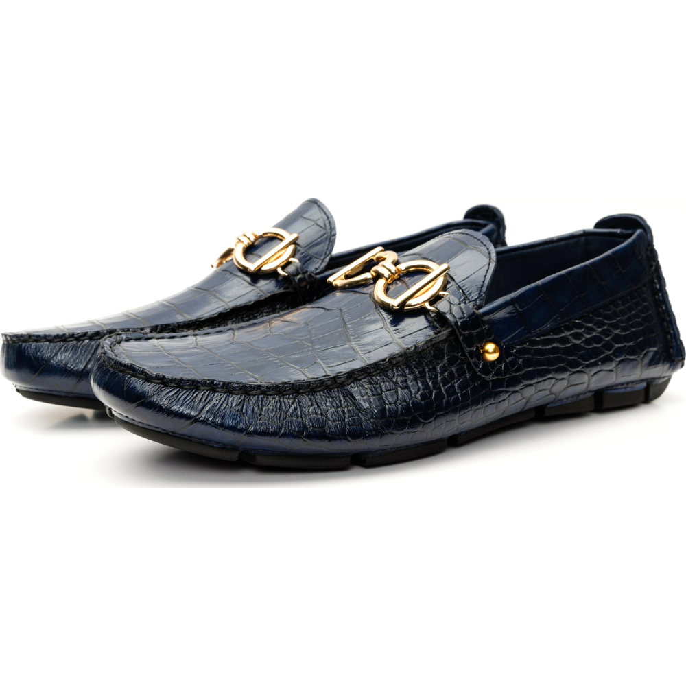 Vinci Leather The Pisa Navy Leather Bit Drive Loafer Shoe (B-3265)