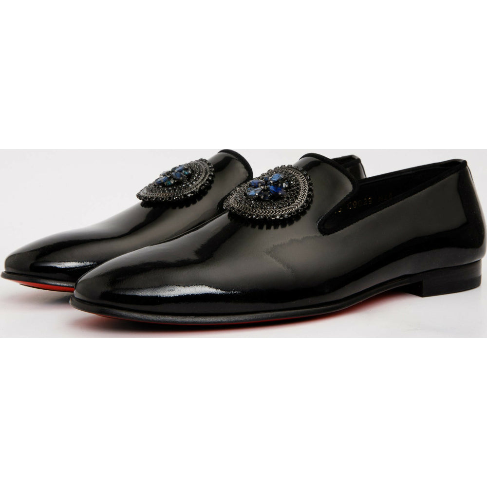 Vinci Leather The Pombe Black Patent Leather Dress Slip-on Loafer Shoe