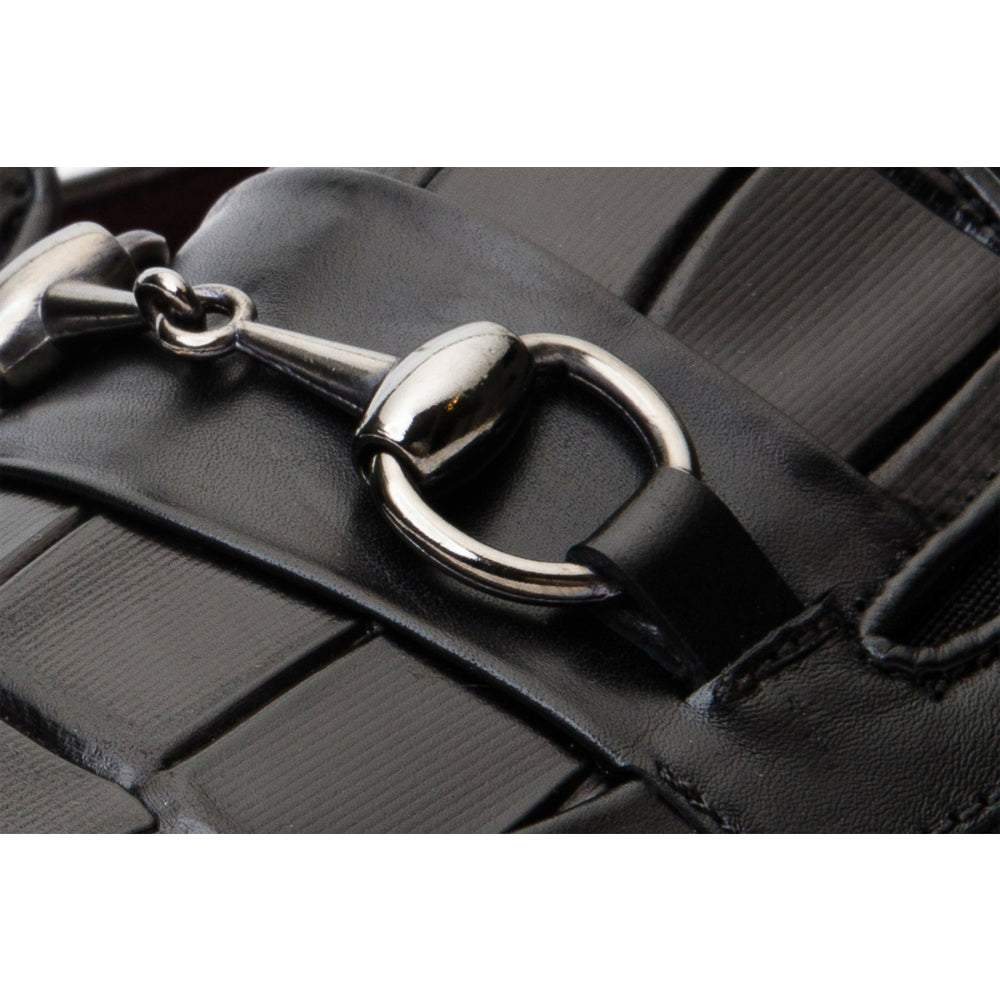Vinci Leather The Pusan Black Leather Bit Loafer Shoe (10721)