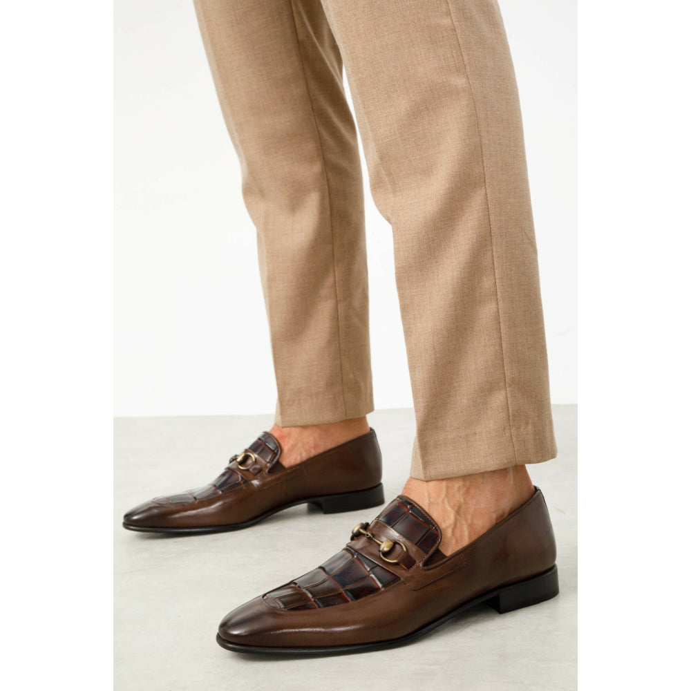 Vinci Leather The Pusan Brown Leather Bit Loafer Shoe (10721)