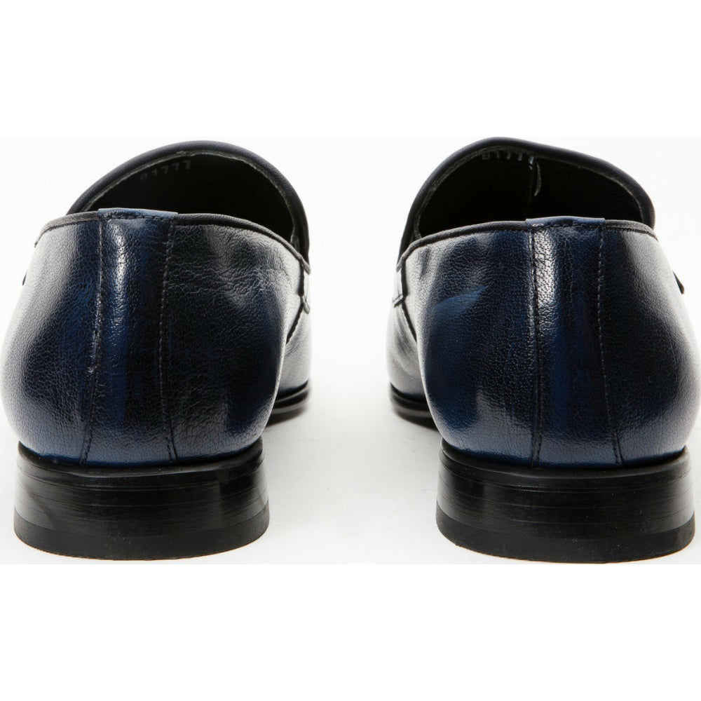 Vinci Leather The Pusan Navy Blue Leather Bit Loafer Shoe (10721)
