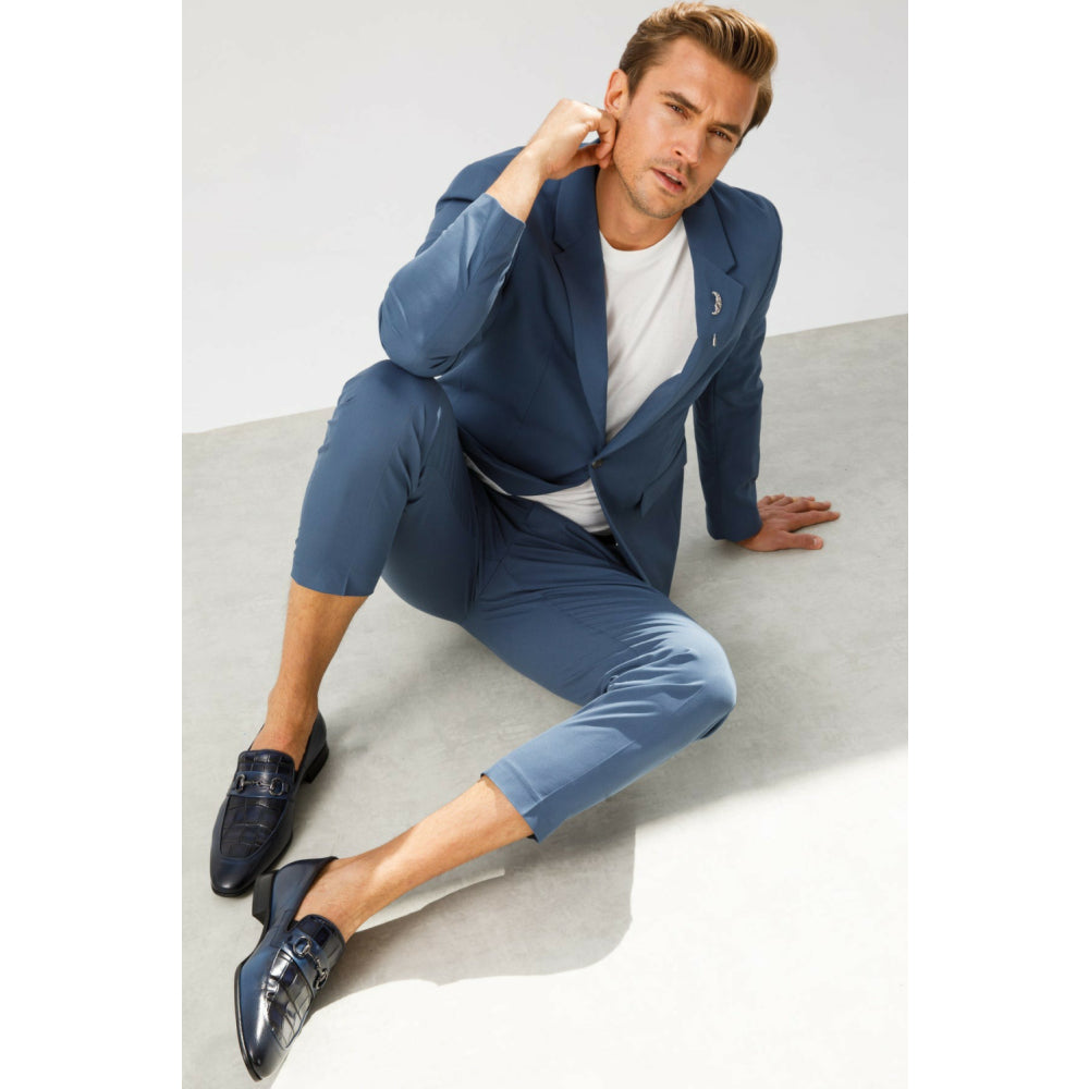 Vinci Leather The Pusan Navy Blue Leather Bit Loafer Shoe (10721)