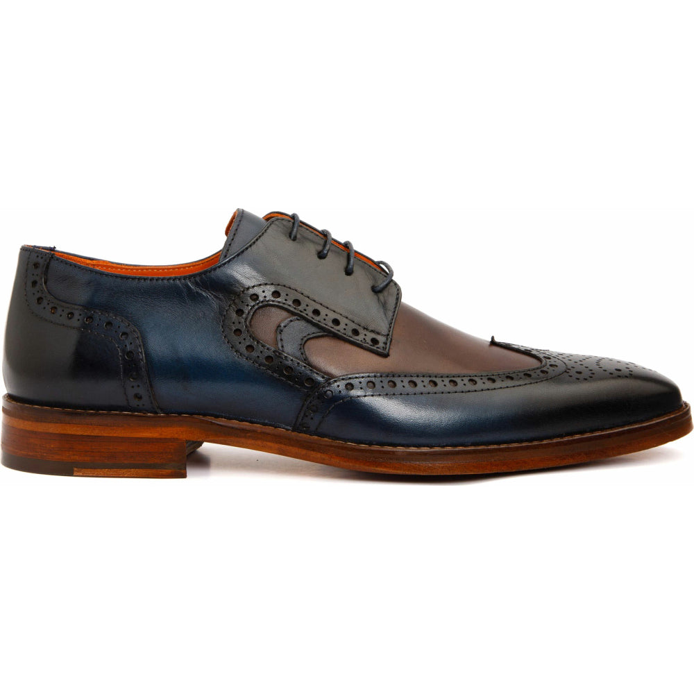 Vinci Leather The Rakka Navy / Brown Wingtip Semi Brogue Derby Shoe