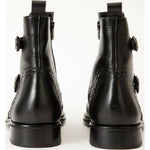 Vinci Leather The Rand Black Leather Double Buckle Brogue Boot With A Zipper (14560 S-2)