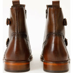 Vinci Leather The Rand Brown Leather Double Buckle Brogue Boot With A Zipper (14560 T-2)