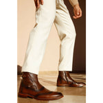 Vinci Leather The Rand Brown Leather Double Buckle Brogue Boot With A Zipper (14560 T-2)