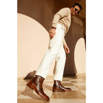 Vinci Leather The Rand Brown Leather Double Buckle Brogue Boot With A Zipper (14560 T-2)