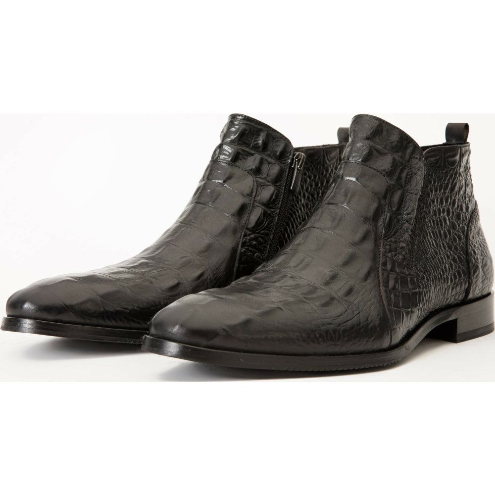 Vinci Leather The Randor Black Leather Side-zip Dress Ankle Boot (D-912)