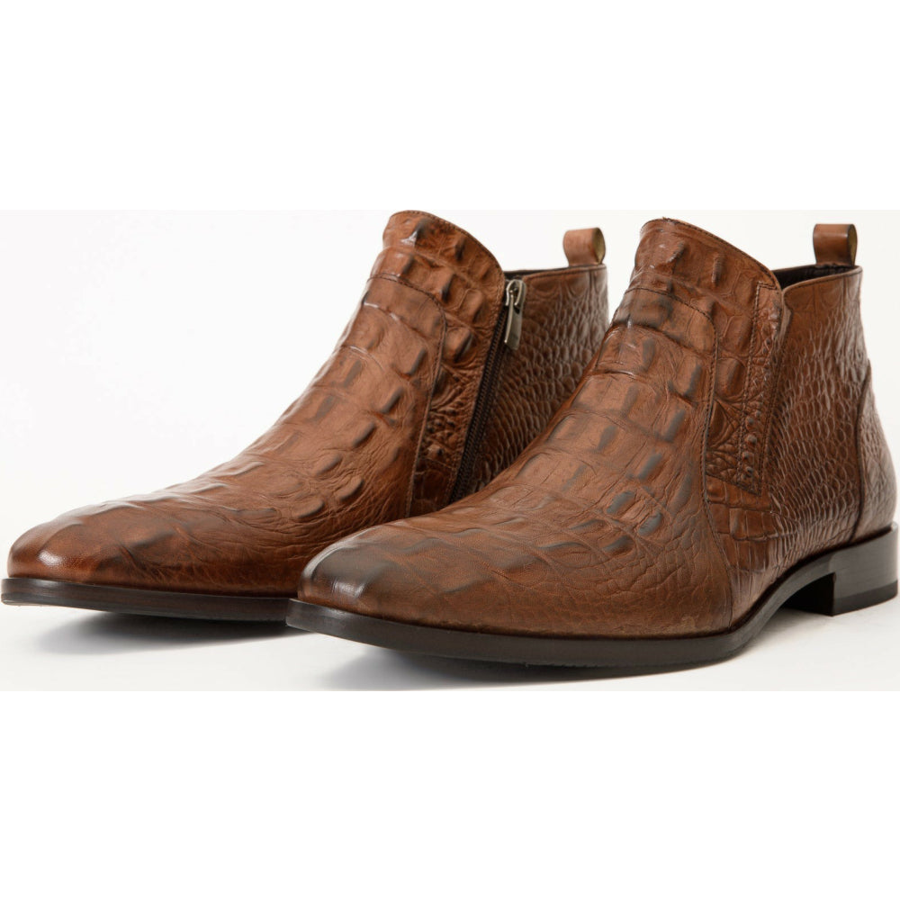 Vinci Leather The Randor Brown Leather Side-zip Dress Ankle Boot (D-912)