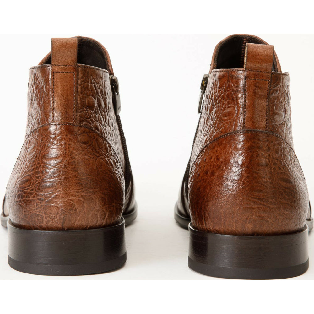 Vinci Leather The Randor Brown Leather Side-zip Dress Ankle Boot (D-912)