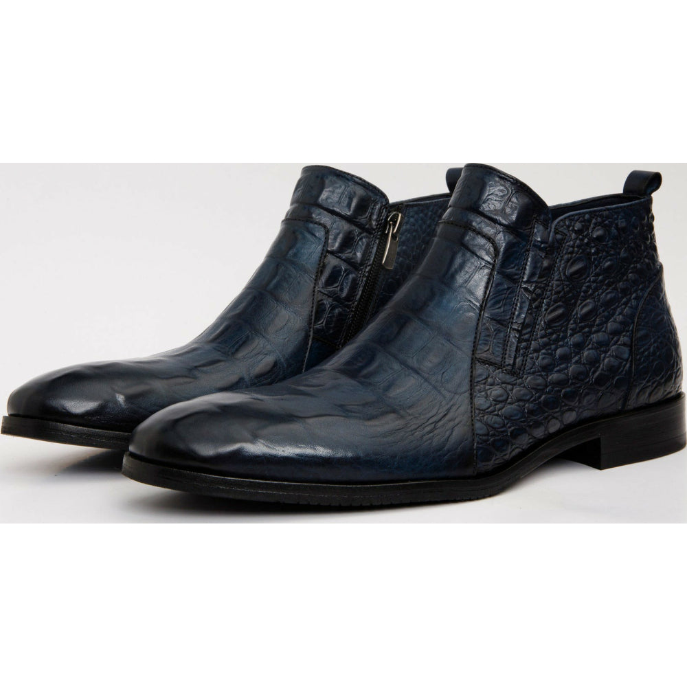 Vinci Leather The Randor Navy Leather Side-zip Dress Ankle Boot (D-912)
