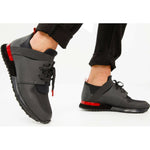Vinci Leather The Reno Black / Red Leather Sneaker (D-530)