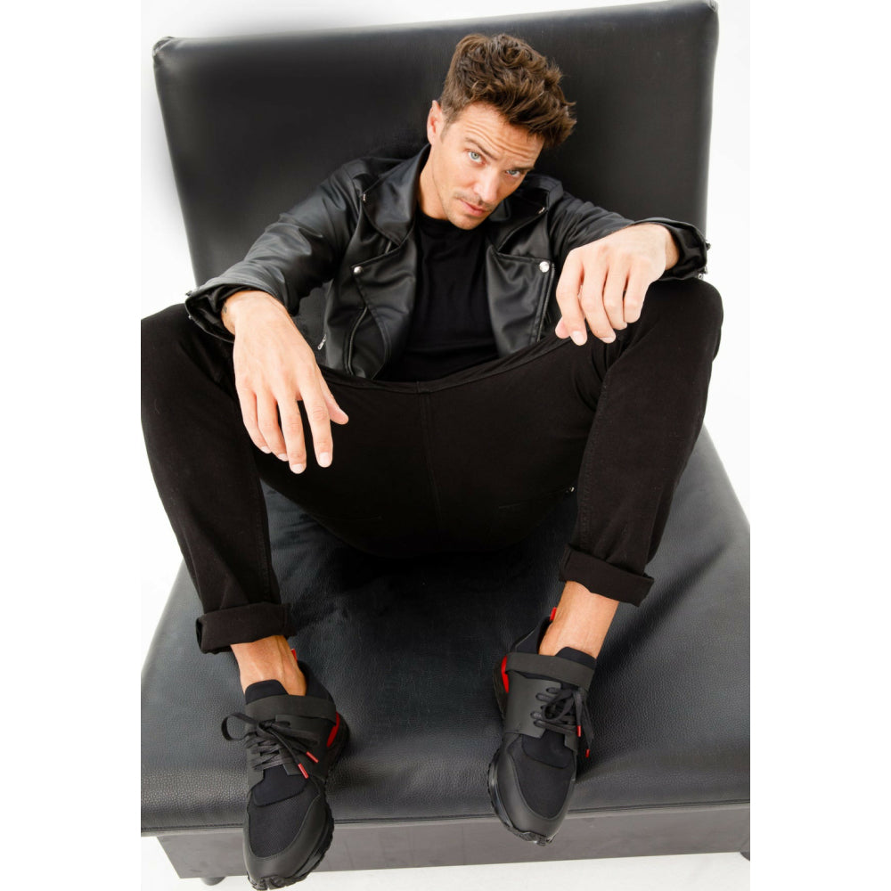 Vinci Leather The Reno Black / Red Leather Sneaker (D-530)