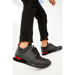 Vinci Leather The Reno Black / Red Leather Sneaker (D-530)
