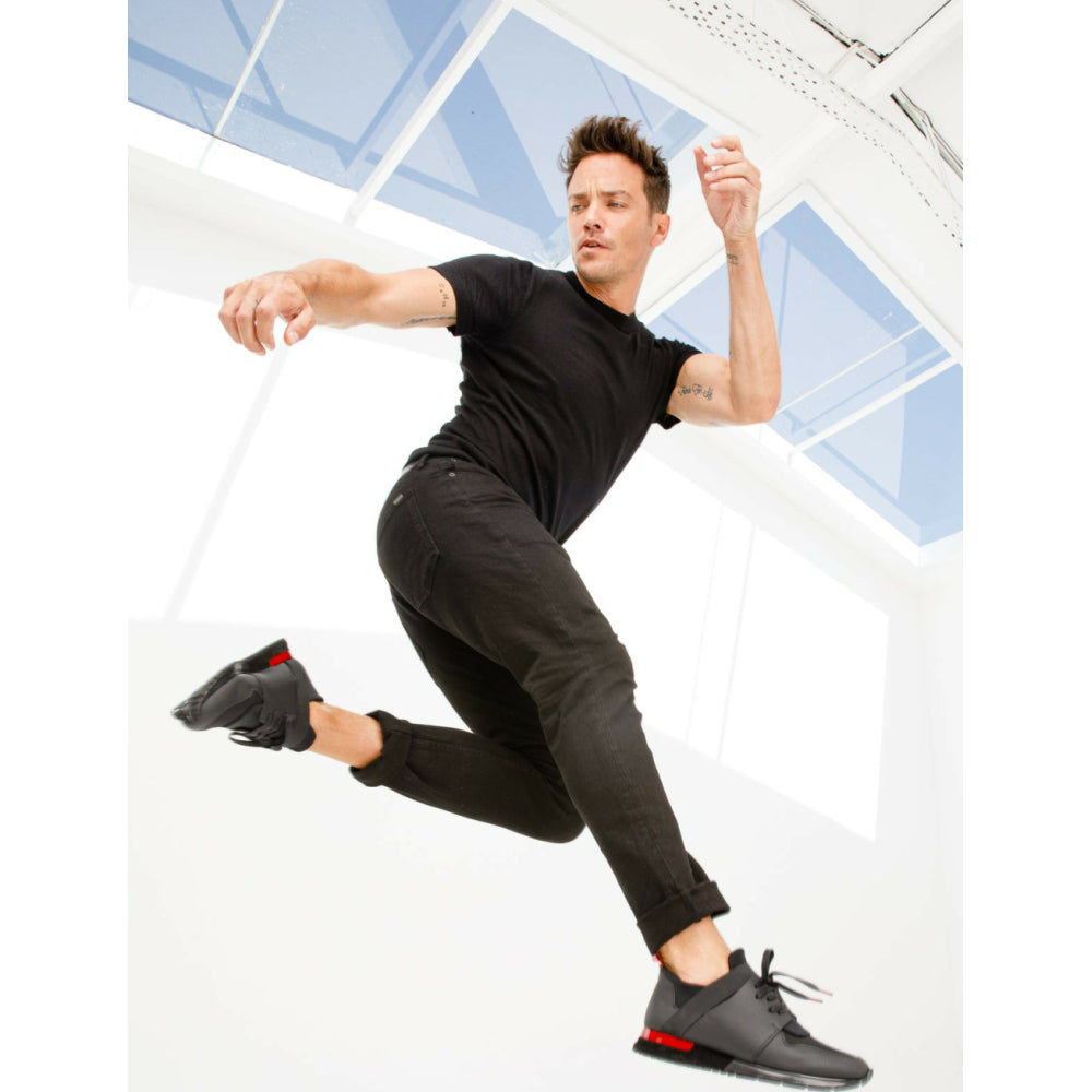 Vinci Leather The Reno Black / Red Leather Sneaker (D-530)