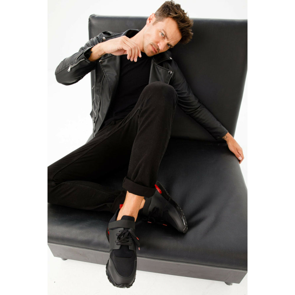 Vinci Leather The Reno Black / Red Leather Sneaker (D-530)