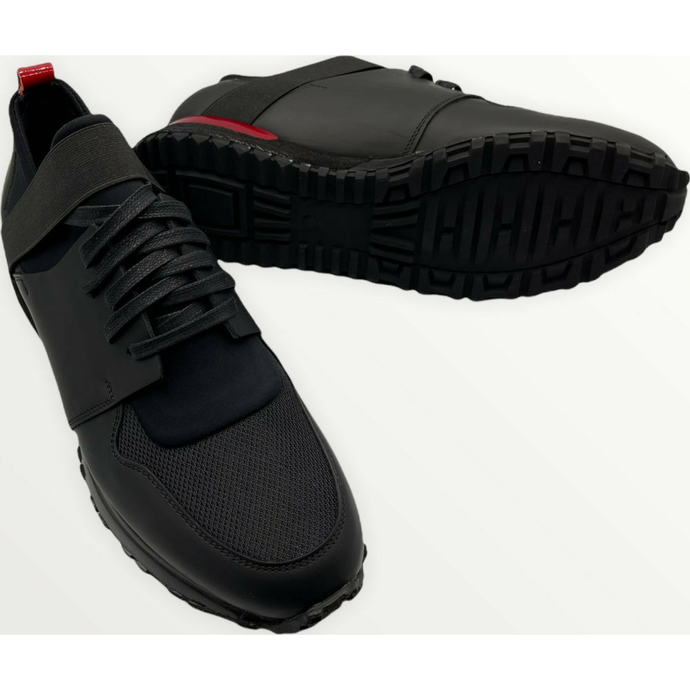 Vinci Leather The Reno Black / Red Leather Sneaker (D-530)