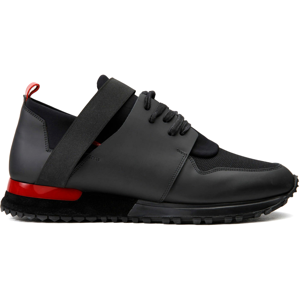 Vinci Leather The Reno Black / Red Leather Sneaker (D-530)