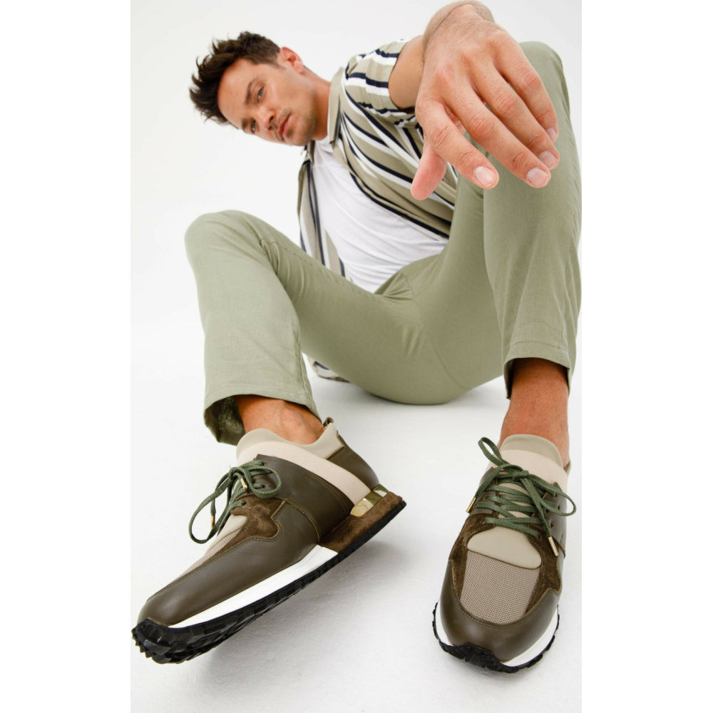 Vinci Leather The Reno Green Leather Sneaker (D-582)