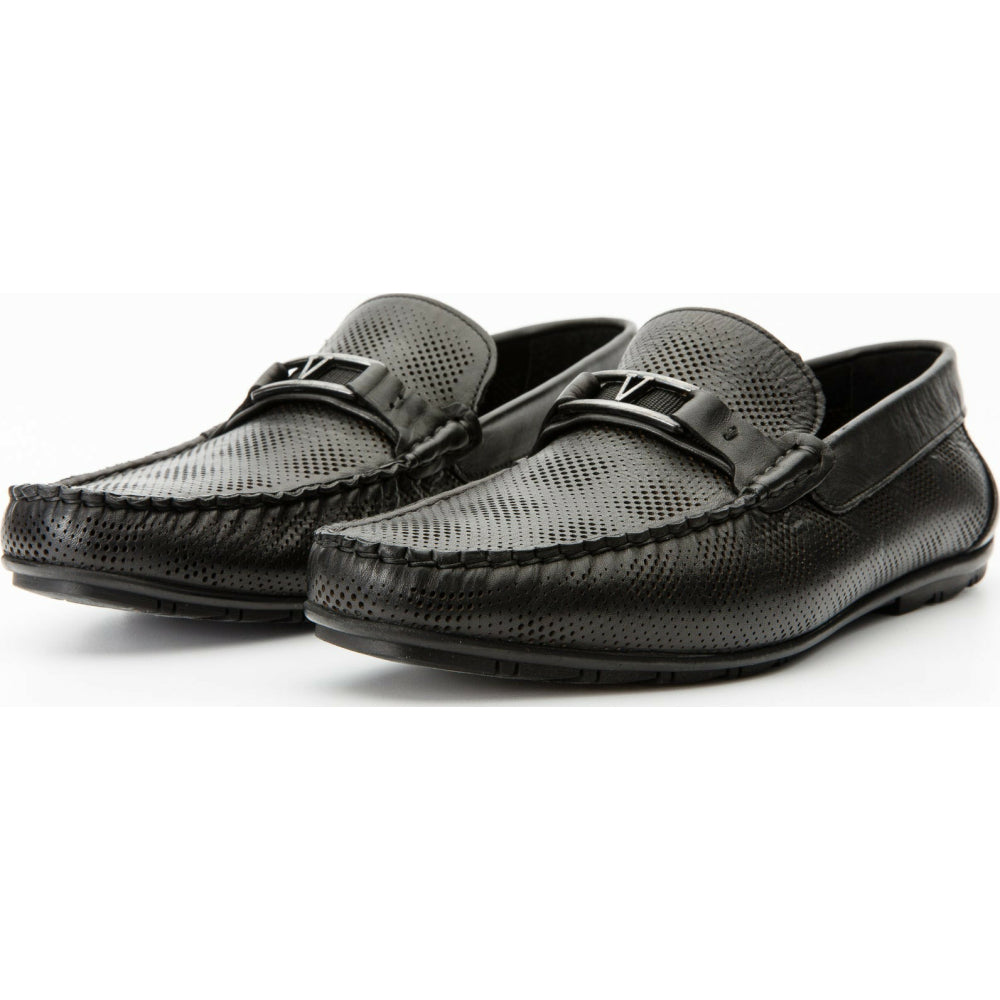 Vinci Leather The Riobamba Black Leather Bit Loafer (11087)