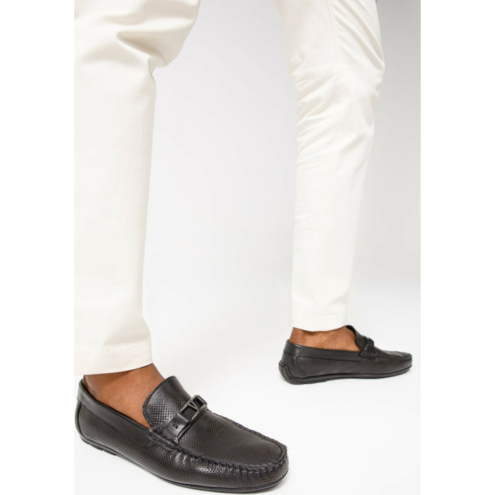 Vinci Leather The Riobamba Black Leather Bit Loafer (11087)