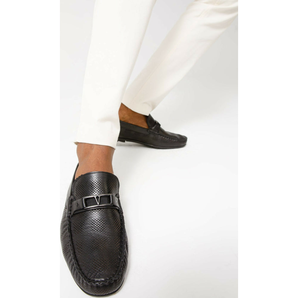 Vinci Leather The Riobamba Black Leather Bit Loafer (11087)