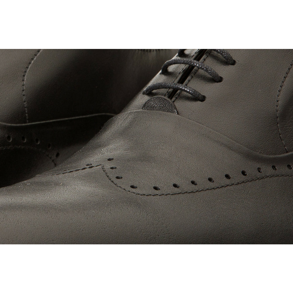 Vinci Leather The Roma Black Leather Wingtip Oxford Shoe (10724