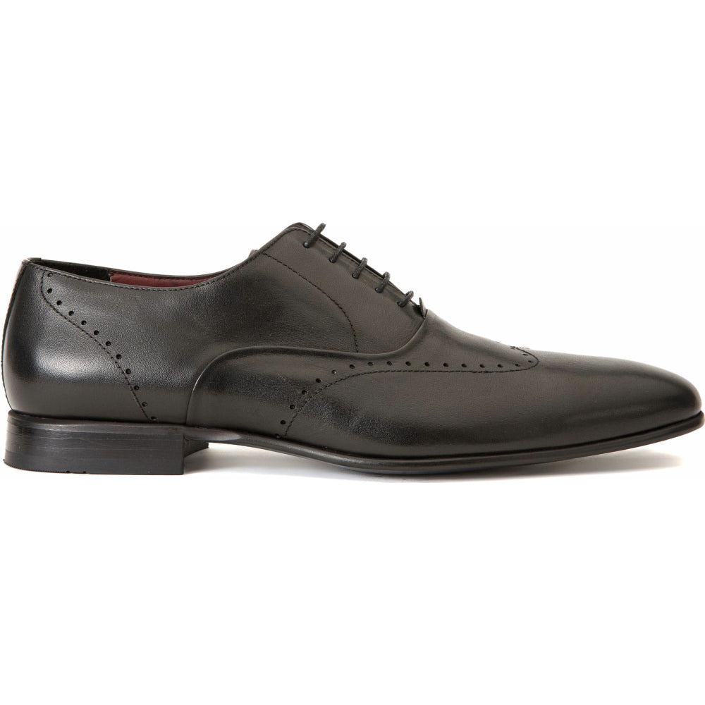 Vinci Leather The Roma Black Leather Wingtip Oxford Shoe (10724)