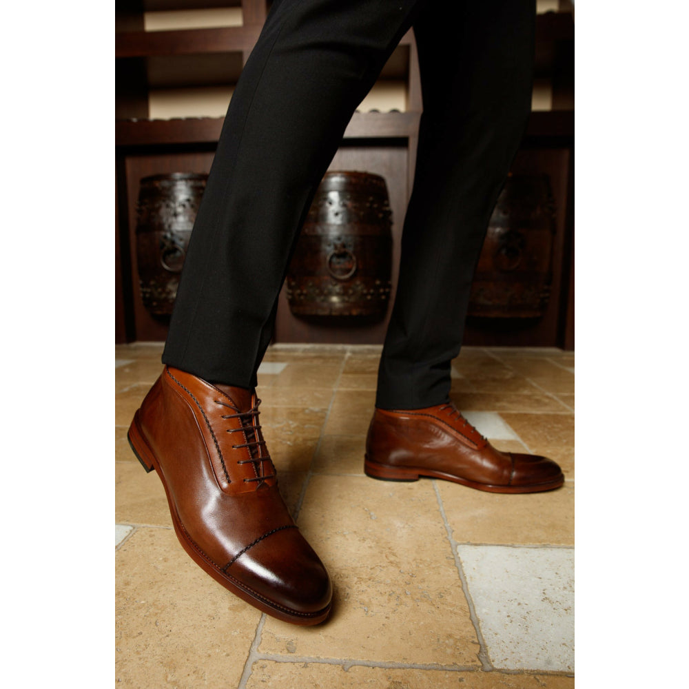 Vinci Leather The Rome Brown Leather Oxford Cap-toe Boot (X-4023)