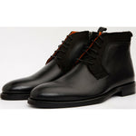 Vinci Leather The Romto Black Leather Derby Lace-up Boot With A Zipper (X-558)