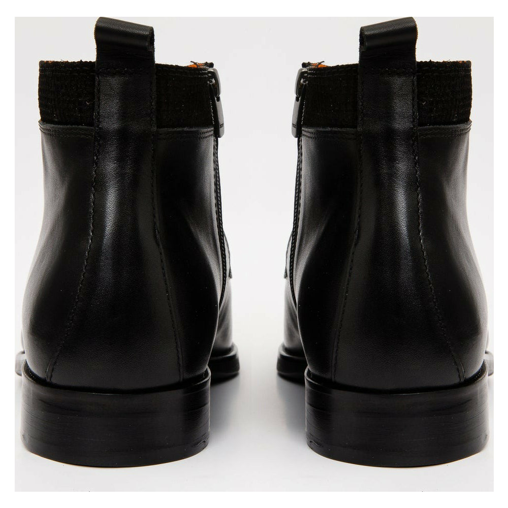 Vinci Leather The Romto Black Leather Derby Lace-up Boot With A Zipper (X-558)