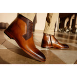 Vinci Leather The Romto Brown Leather Derby Lace-up Boot With A Zipper (X-558)