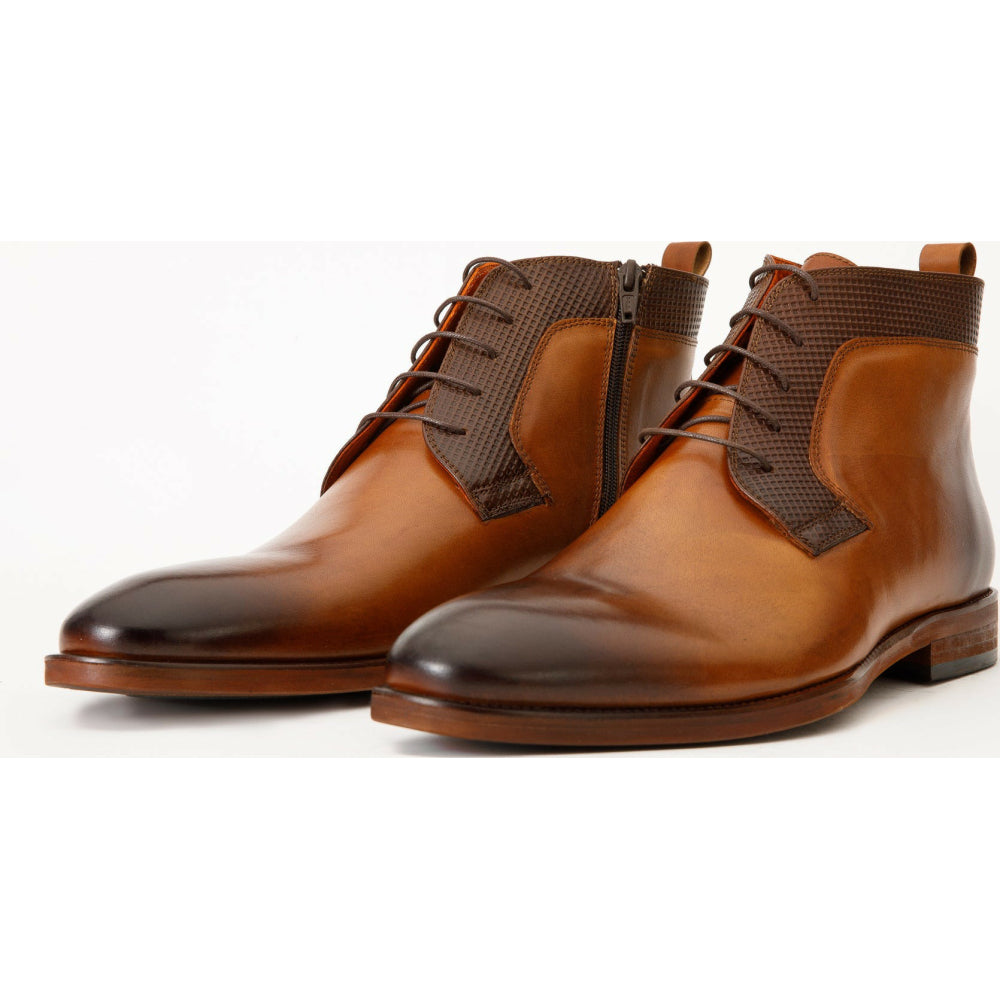 Vinci Leather The Romto Brown Leather Derby Lace-up Boot With A Zipper (X-558)