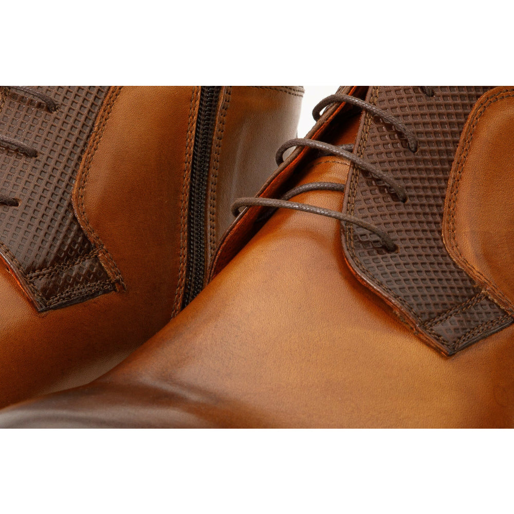 Vinci Leather The Romto Brown Leather Derby Lace-up Boot With A Zipper (X-558)
