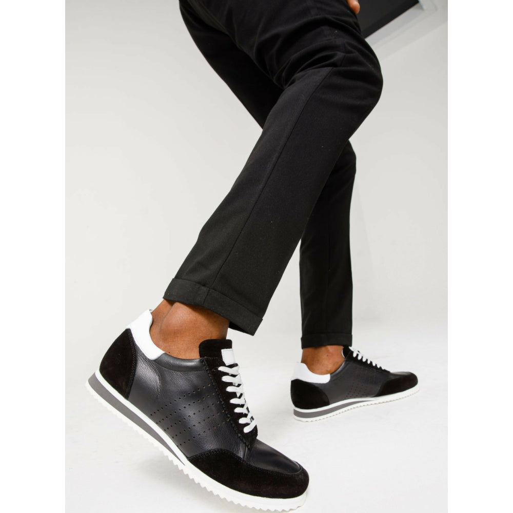 Vinci Leather The Rotello Black Leather Sneaker (11108)