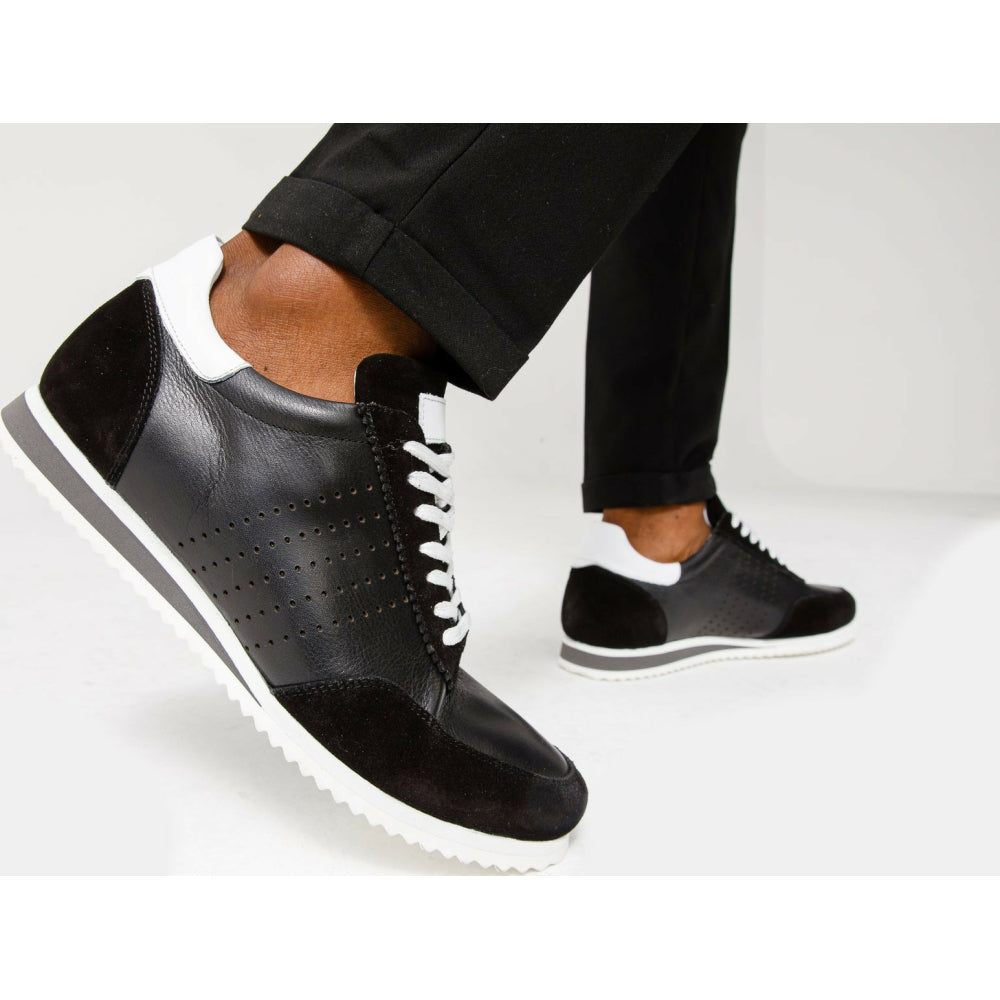 Vinci Leather The Rotello Black Leather Sneaker (11108)