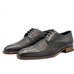 Vinci Leather The Rover Black Leather Wingtip Semi Brogue Shoe (16016)