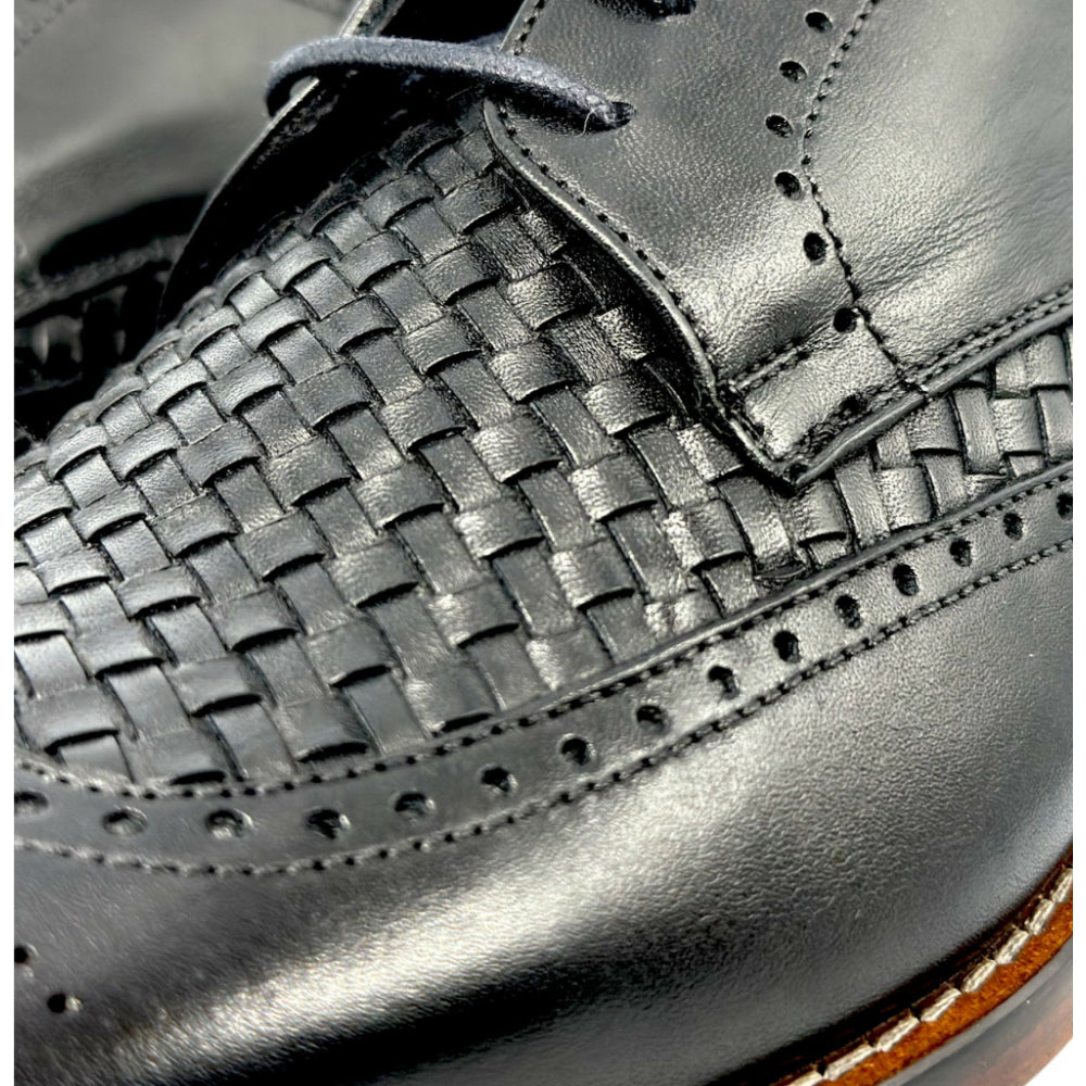 Vinci Leather The Rover Black Leather Wingtip Semi Brogue Shoe (16016)