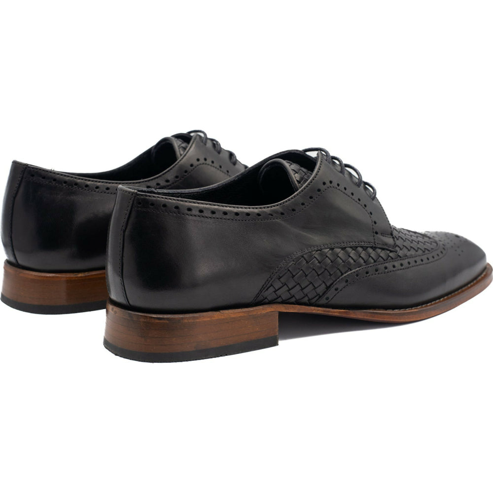 Vinci Leather The Rover Black Leather Wingtip Semi Brogue Shoe (16016)