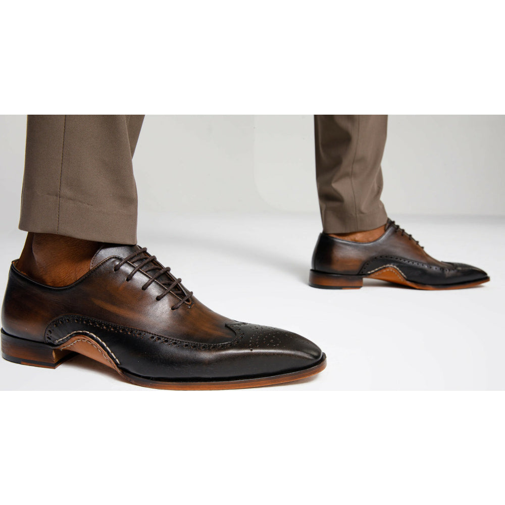 Vinci Leather The Royal Hand Craft Black / Brown Wingtip Oxford Shoe (E-005)