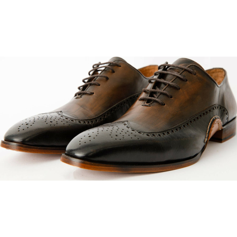 Vinci Leather The Royal Hand Craft Black / Brown Wingtip Oxford Shoe (E-005)