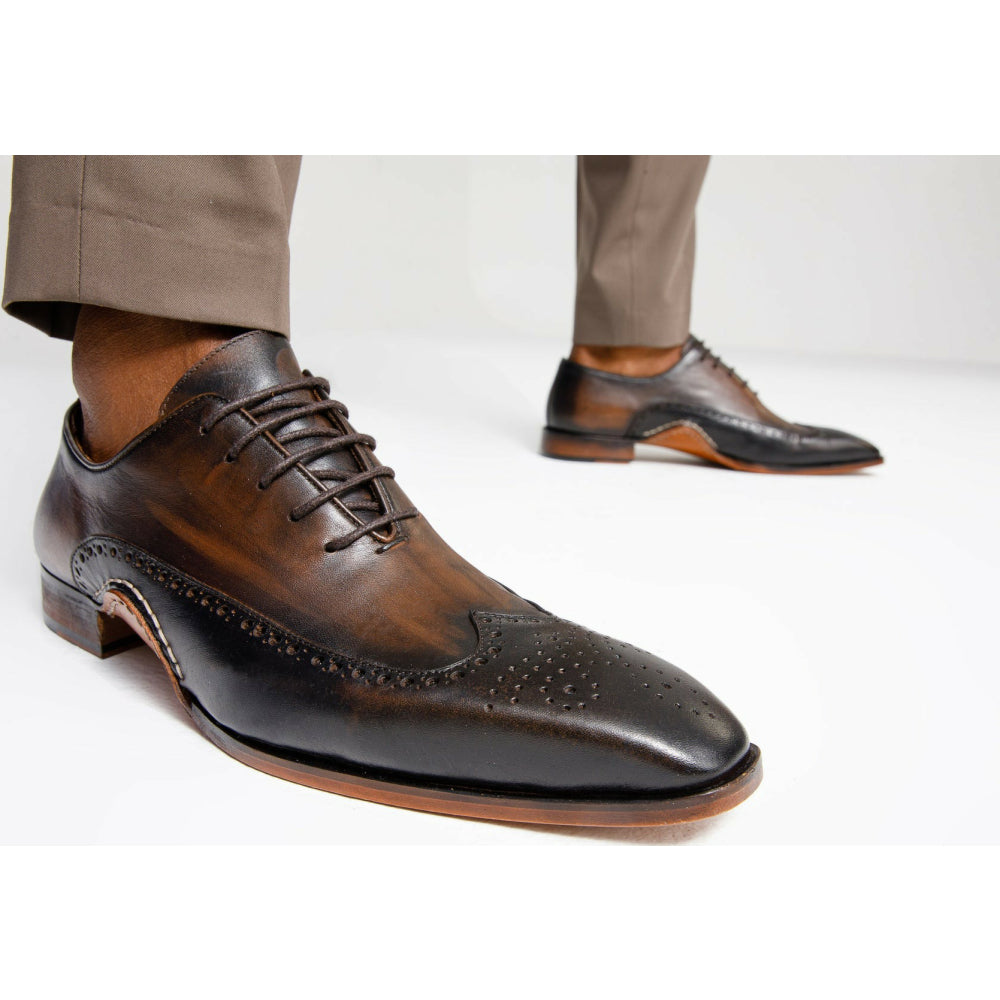 Vinci Leather The Royal Hand Craft Black / Brown Wingtip Oxford Shoe (E-005)