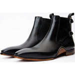 Vinci Leather The Royal Hand Craft Black Leather Double-buckle Chelsea Boot (V-03 6826)