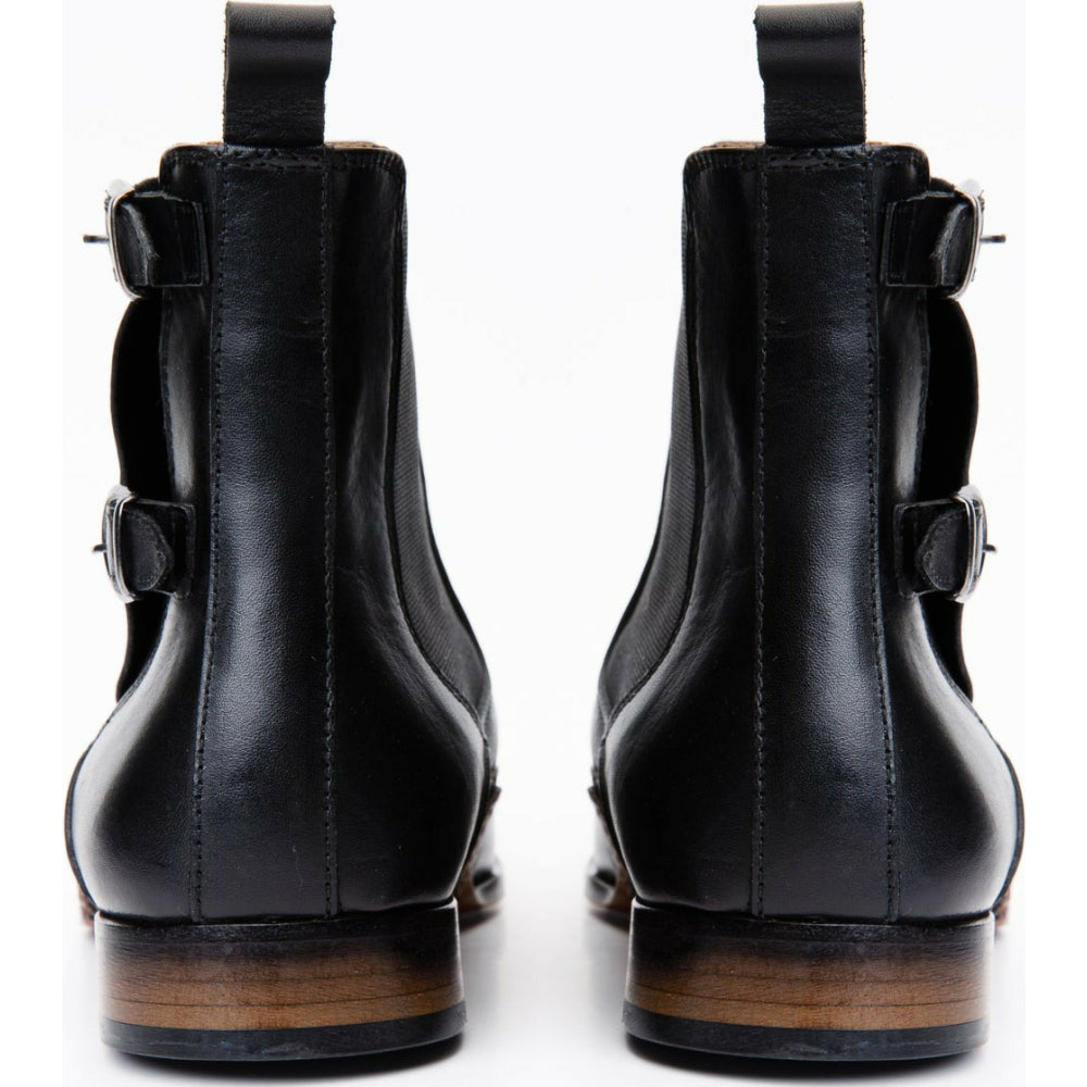Vinci Leather The Royal Hand Craft Black Leather Double-buckle Chelsea Boot (V-03 6826)